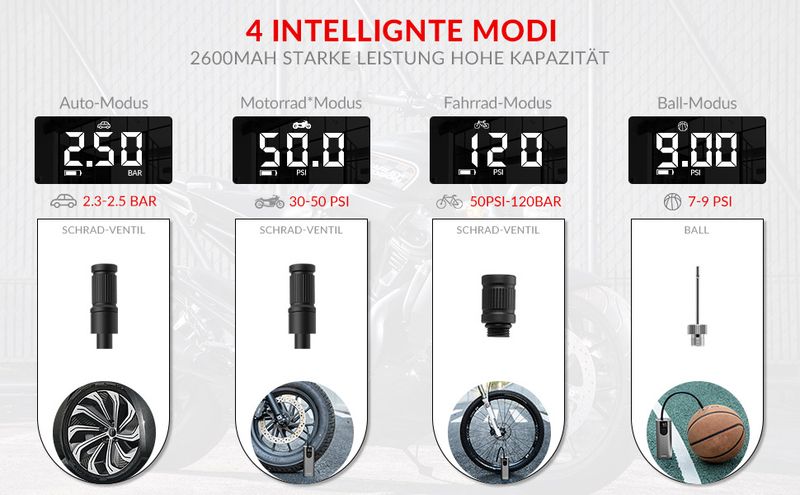Minibomba de aire eléctrica ROCKBROS para bicicleta, 150 PSI, para motocicletas Presta y Schrader_voghion.com