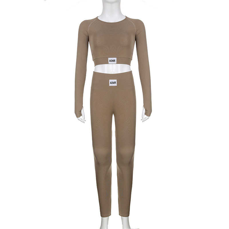 S26651 mode décontracté femmes basique couleur unie épissure sport Yoga confortable Fitness ensemble de costume_voghion.com