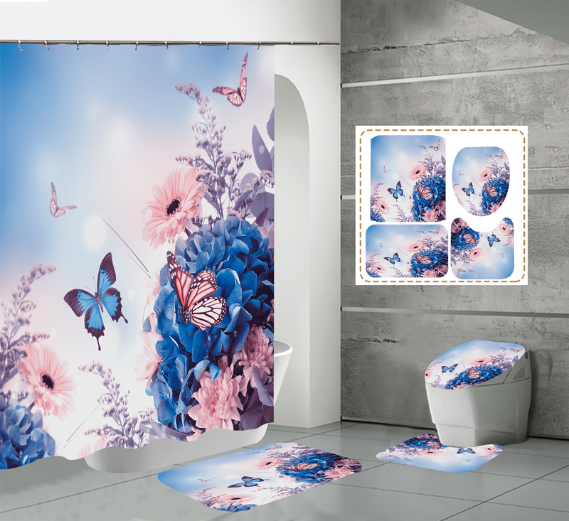 Tenda da doccia divisoria per bagno impermeabile in poliestere con stampa digitale ad alta definizione in stile farfalla_voghion.com