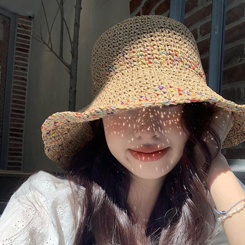 Hot Sale Summer Straw Sun Hats for Women Showing Face Small Bucket Hat Large Brim Sunshade and Sunscreen Seaside Beach Cap Y4A5_voghion.com