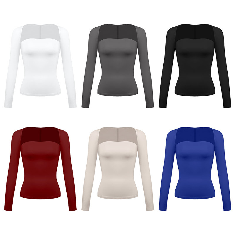 Sexy T-skjorte med tubetopp og langermet tettsittende bluse til dame, todelt sett med topper_voghion.com