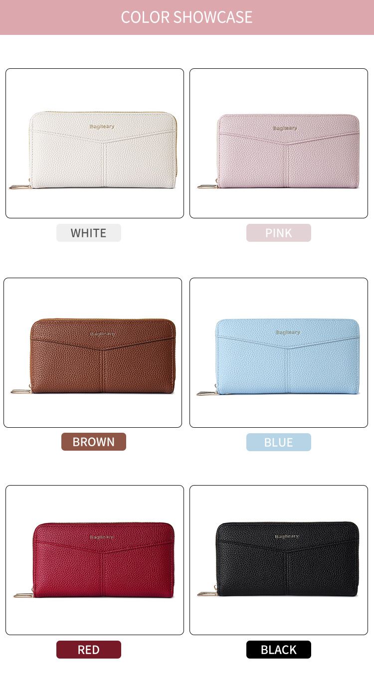 Women's Long Wallet, Clutch Bag, Double Zipper Change Bag, Lychee Pattern Women's Wallet._voghion.com