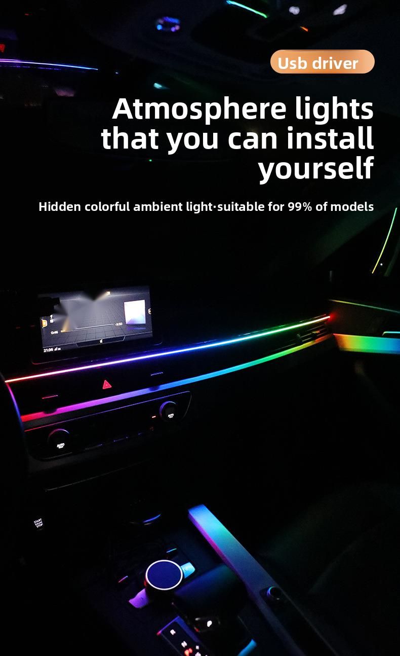Car Center Console Interior Colorful Modified LED Dashboard Acrylic Ambient USB Wireless Flowing Light_voghion.com