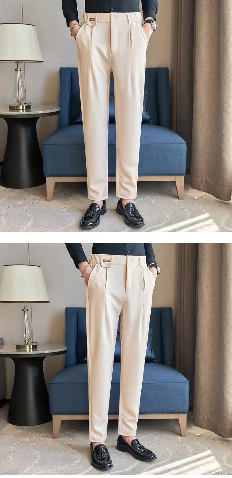Spring And Summer New Men's Suit Pants Men's Solid Color Non-ironing Casual Pants Commuting To Work Slim-fitting Solid Color Nine-point Pants_voghion.com