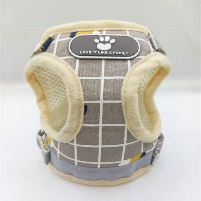 Tank Top Reflective Dog Plaid Chest Harness Set, Breathable Cat Supplies, Pet Leash_voghion.com
