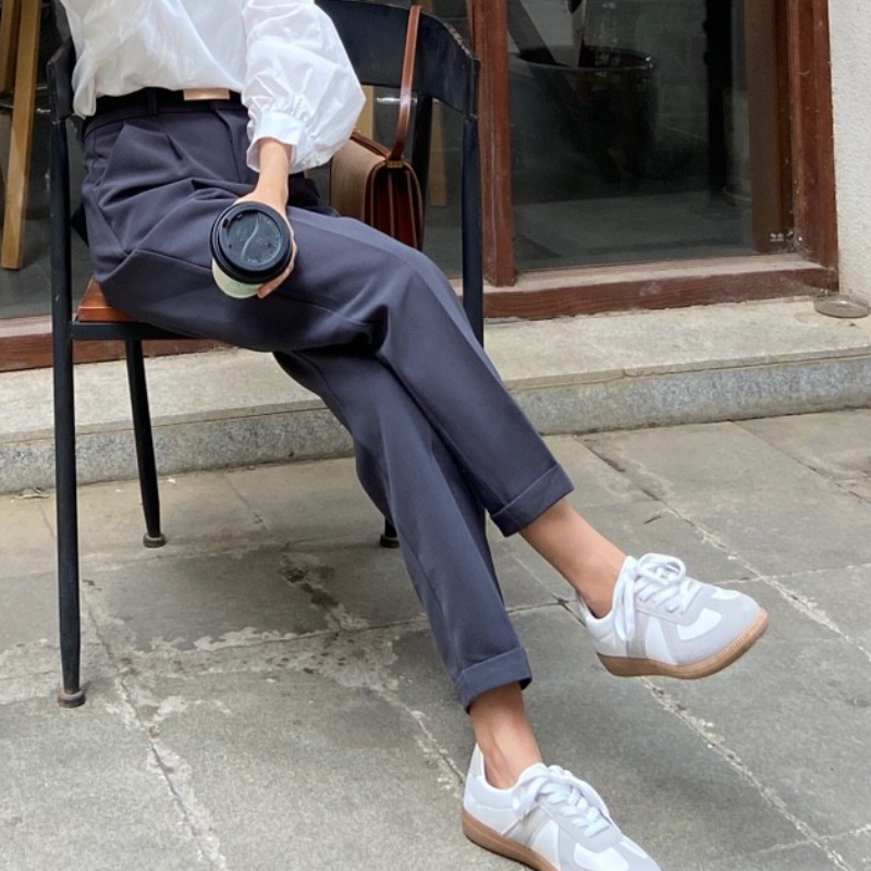 Venta caliente elegante verano casual pantalones mujeres moda color sólido fajas delgados pantalones rectos elegante negocios mujer retro cinturón_voghion.com