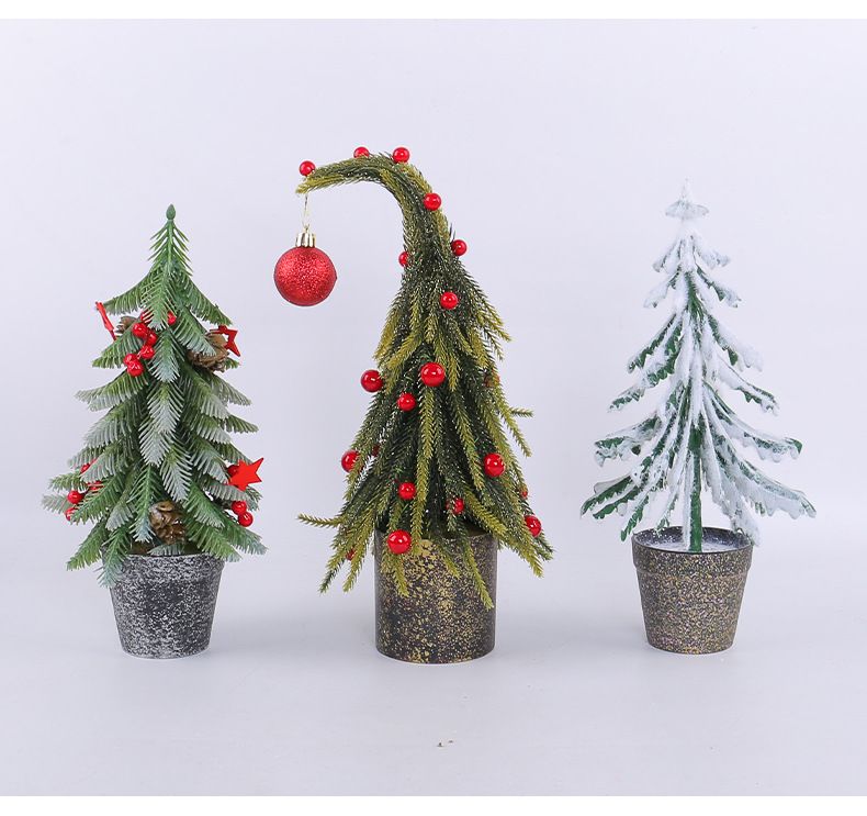 Mini Christmas Tree Decorations With Red Berries - Tabletop Fake Pine Tree For Holiday, Window Display, Party & Home Decor_voghion.com