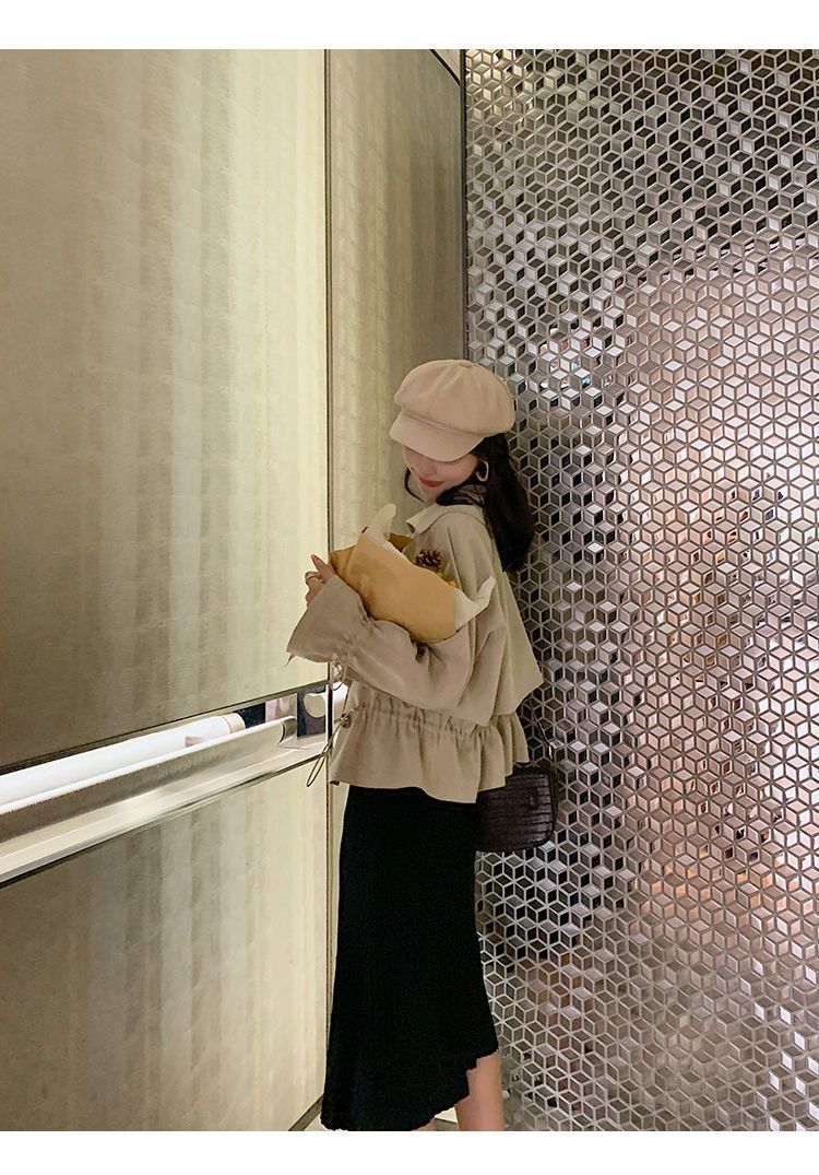 Women's Blazer Jacket Oversized Casual Spring Autumn Short Trench Coat With Waist Tie Petite-Friendly Workwear_voghion.com