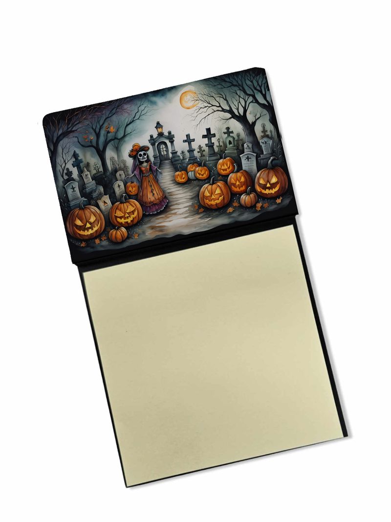 NEW La Catrina Skeleton Spooky Halloween Sticky Note Holder Refillable Dispenser Self-Sticky Note Pads, Memo Pads Blank Desk Accessories_voghion.com