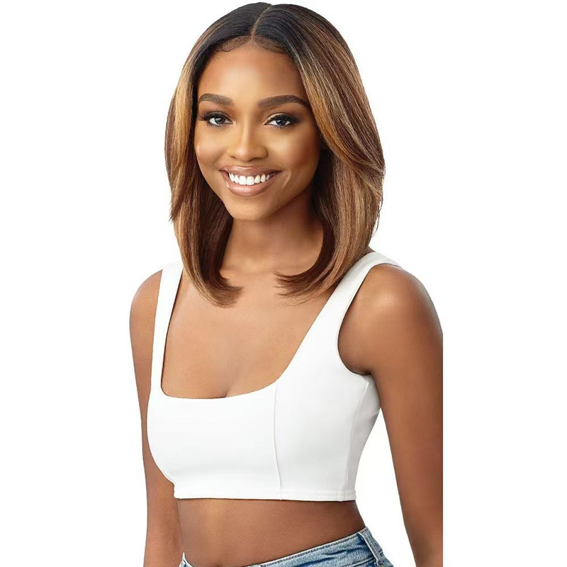 Perücke neue Perücke Damen kurze Haare braun Bobo Kopf Reparatur Gesicht mittellanges lockiges Haar Mittelteil Pony volle Kopfbedeckung_voghion.com