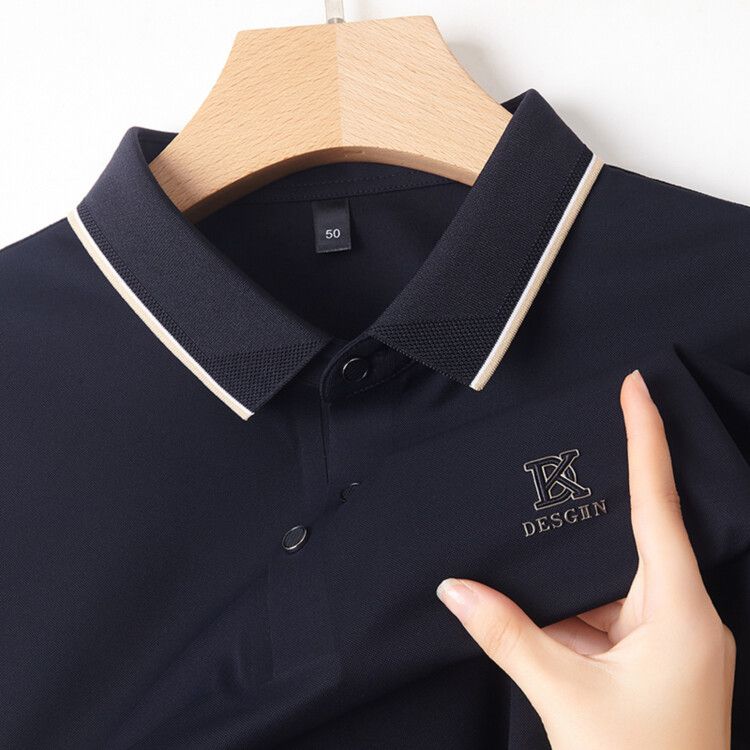 High Qualiy Middle-Aged Ice Silk Shor Sleeved T-Shir For Men's Summer 2024 New Lapel Dad Oufi Solid Color Polo_voghion.com