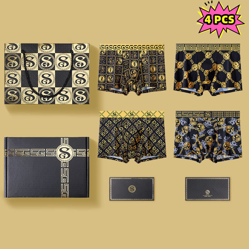 Paquete de 4 calzoncillos bóxer cómodos de seda helada para hombre, ropa interior divertida y divertida de alta elasticidad_voghion.com