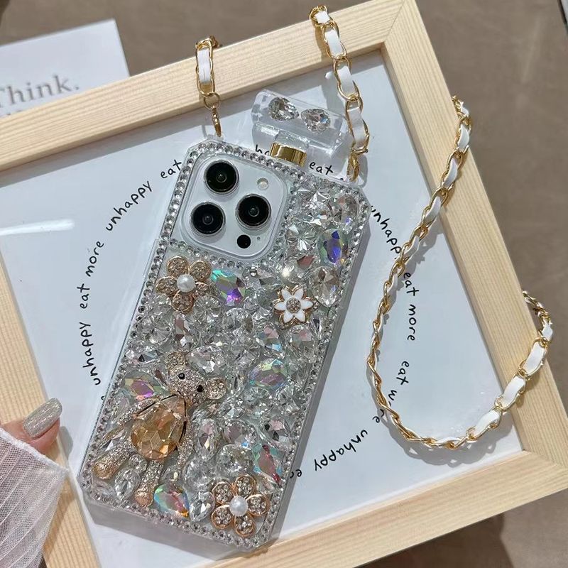 Luxus Glitzer Niedliche Kleine Bär Hülle für iPhone 16 E 15 ProMax 14 Plus 13 MINI 12 11 X XR XS Max 7 8 Halbverpackte Hülle_voghion.com