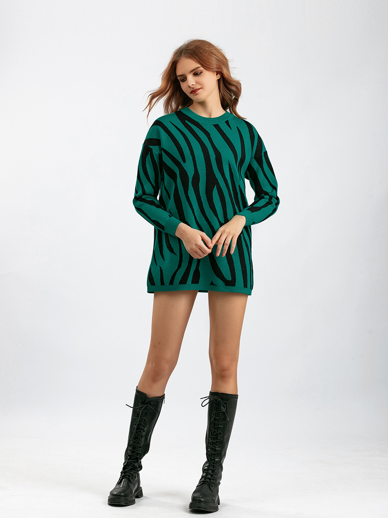 Abbigliamento donna autunno e inverno nuovo maglione pullover lavorato a maglia moda stampa zebra più maglione girocollo taglia_voghion.com