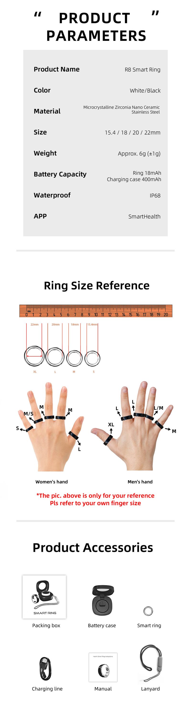 Herrenschmuckringe R8 Keramik-Smart-Ring Herzfrequenz Blutsauerstoff Multisport Gesundheit Schlafüberwachung IP Wasserdichter Smart-Ring_voghion.com