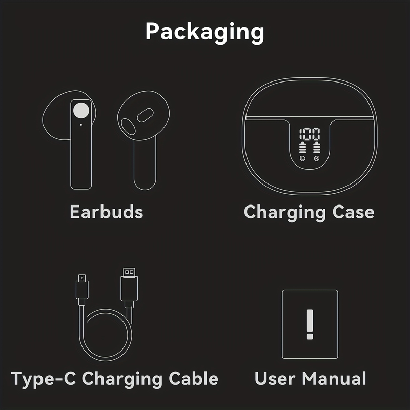 Wireless Earbuds Headphones, 40H Playtime Stereo  Ear Buds, LED Power Display Cordless in-Ear Earphones with Microphone for iOS Andriod Cell Phone Sp_voghion.com