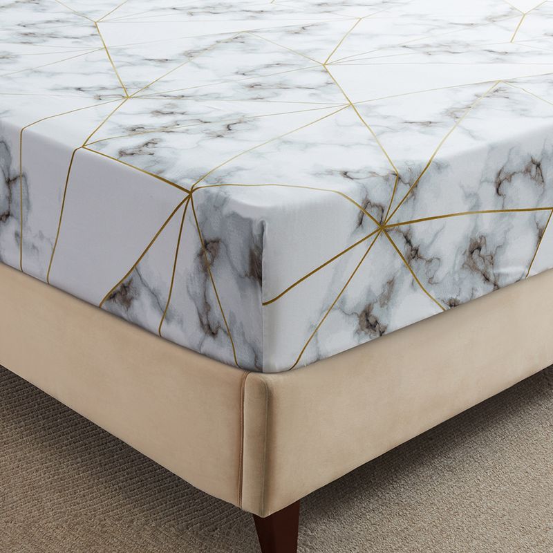 Housse de matelas géométrique en marbre blanc et noir, drap-housse en polyester doux pour la peau, protège-matelas, drap-housse_voghion.com