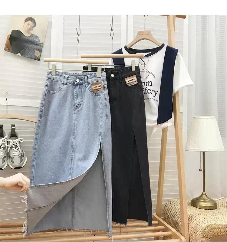 Vita alta e denim piccolo A-line a metà per le donne nell'estate del 2024, nuovo famoso spacco dimagrante avvolto su Internet_voghion.com