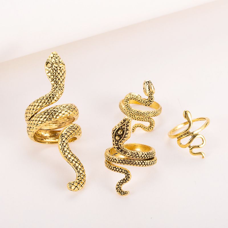 Hot selling cool and handsome men's patterned ring, punk style snake shaped animal exaggerated four piece set ring_voghion.com