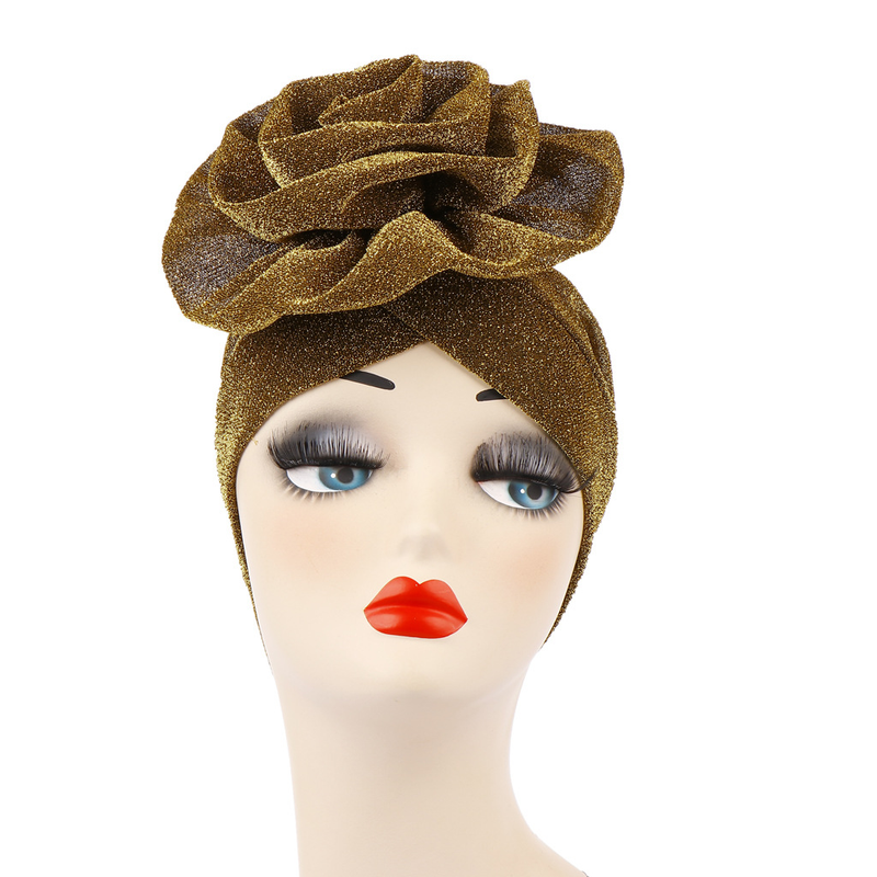 Bright Silk Flower Turban Hat Extra Large Flower Turban Hat Muslim Hidden Hair Baotou Hat_voghion.com