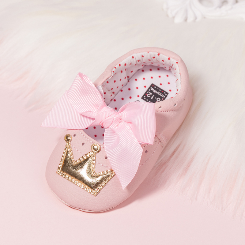 Rutschfeste Babyschuhe mit weicher Sohle, rosa Prinzessinnenschleife_voghion.com