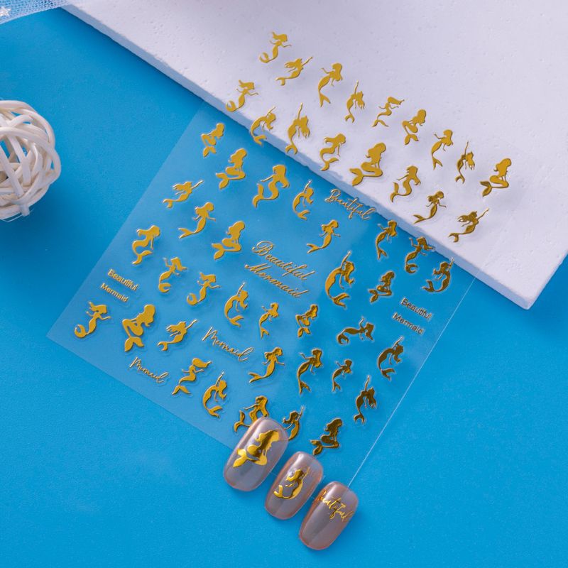 Neonfarbene Meerjungfrau-Nagelaufkleber – Cartoon-Ozean-Stil | Europäisch-amerikanische Mode-Nagelkunst für Frauen, einfach anzubringen_voghion.com