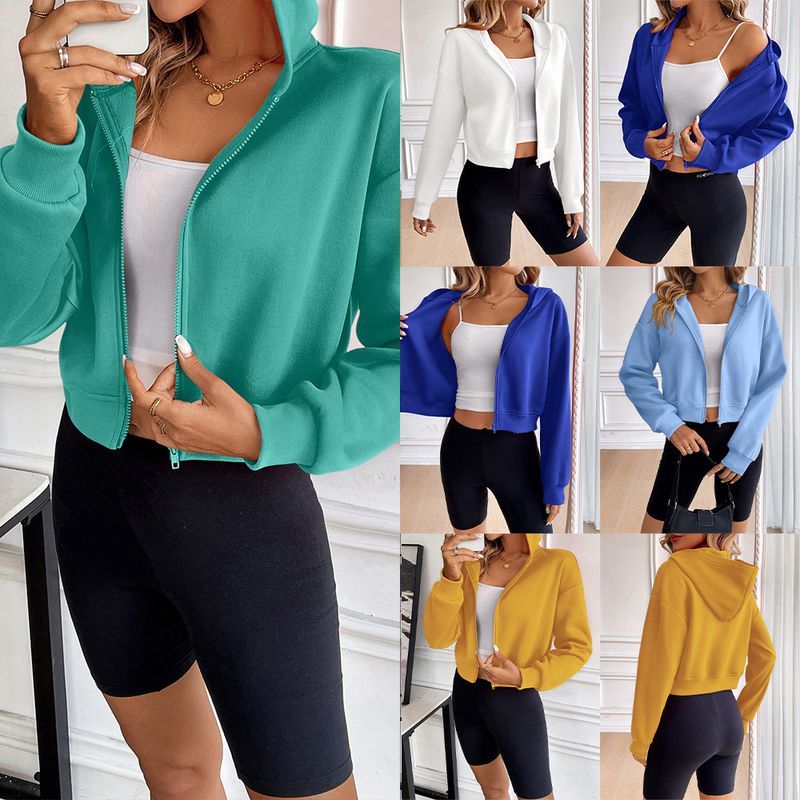Felpa con cappuccio e cardigan casual con cerniera corta da donna_voghion.com