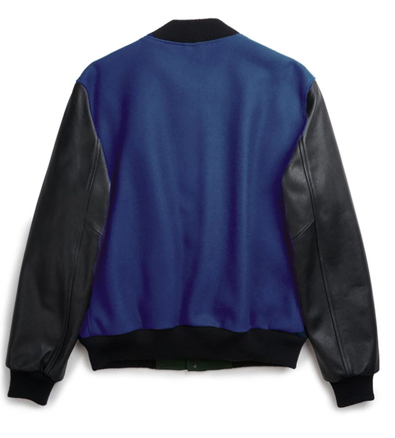 Chaqueta de béisbol con mangas de PU para hombre: abrigo ajustado de mezcla de lana con cuello con muescas y bolsillos laterales (azul marino, verde y amarillo, tallas S-XXL)_voghion.com