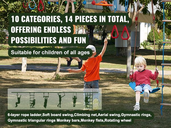 VEVOR Ninja Warrior Obstacle Course For Kids, 2 X 60 Ft Weatherproof Slacklines, 500lbs Weight Capacity Monkey Line, Outdoor Playset Equipment, Backyard Toys Training Equipment Set With 14 Obstacles_voghion.com