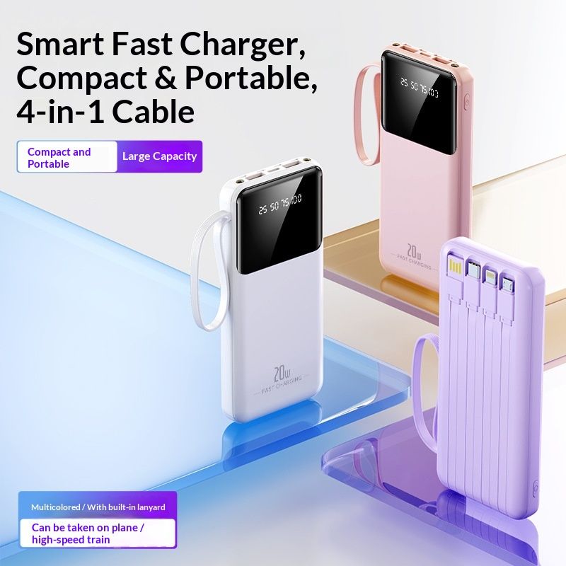 3C Certified Built-in Cable Large Capacity Bank 20000mAh Portable Fast Charging Mobile Power Supply Custom_voghion.com