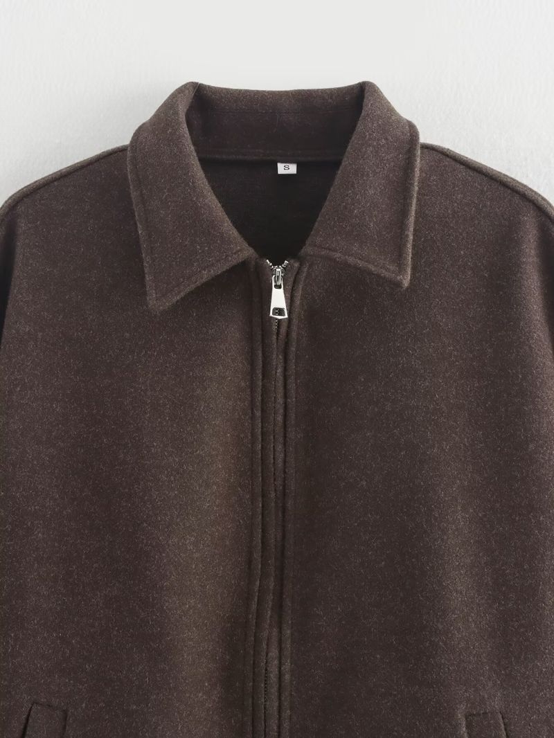 Trendiger Mantel aus Wollmischung mit Reißverschluss für Damen – Herbstmodische Oberbekleidung in Beige, Dunkelgrau, Dunkelbraun und Weinrot – Größen S/M/L_voghion.com