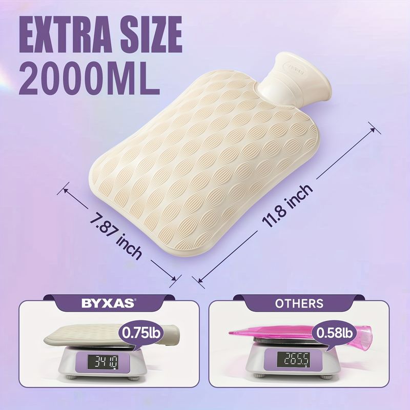 1pc BYXAS Hot Water Bottle, 67.63oz Hot Water Bag For Neck And Shoulder, Hand Feet Warmer, Blue, Purple, White_voghion.com