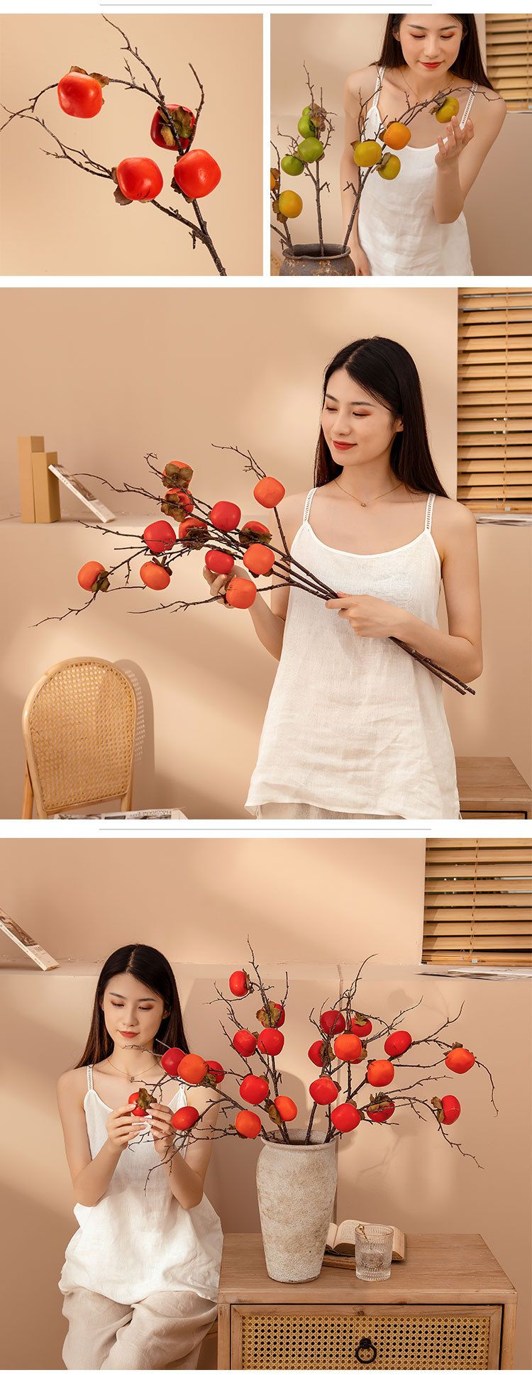 Simulation persimmon fruit INS style simulation flower manufacturer home decoration cross-border wedding wholesale flower MW10890_voghion.com