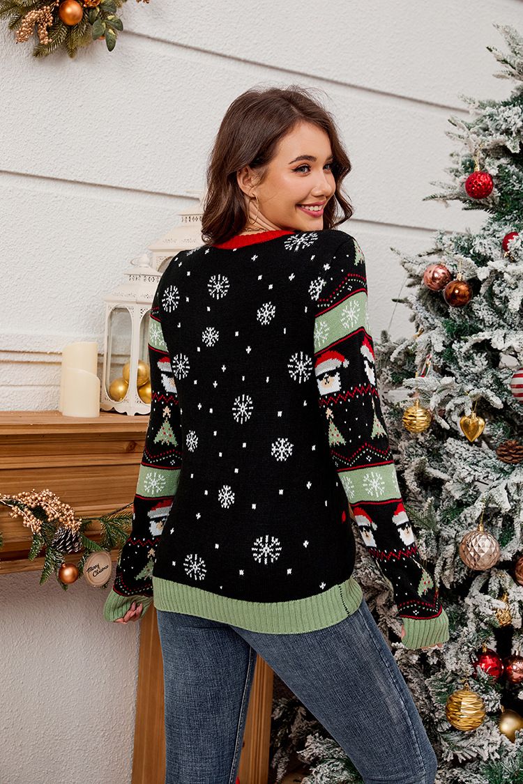 Pull en tricot d'alpaga lumineux à LED – Pull de Noël festif avec broderie 3D colorée – Pull de vacances surdimensionné et confortable pour femme_voghion.com