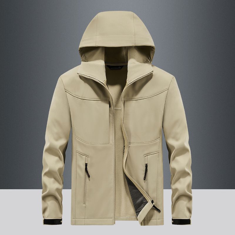 2025 New Men's Jacket Spring And Autumn Windproof Fleece Hooded Casual Soft Shell Jacket Trench Coat Men_voghion.com