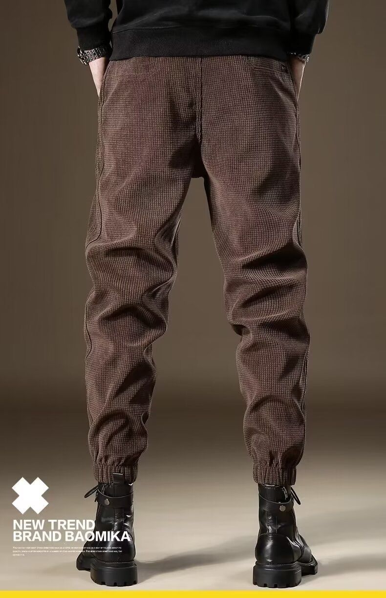 Herrkläder Våffelbruna casualbyxor herrmärkes lösa leggings höst- och vintervaror nya sammetsbyxor herr_voghion.com