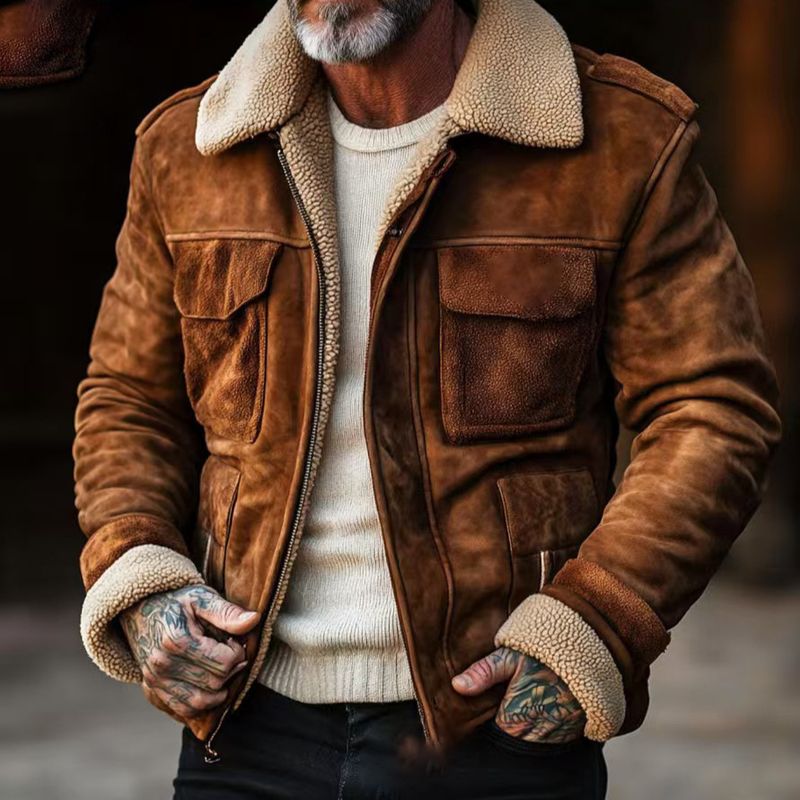 CT Autumn Winter 2025 Men's Coat Jacket Lamb Wool Turn-down Collar Zipper Business Casual_voghion.com
