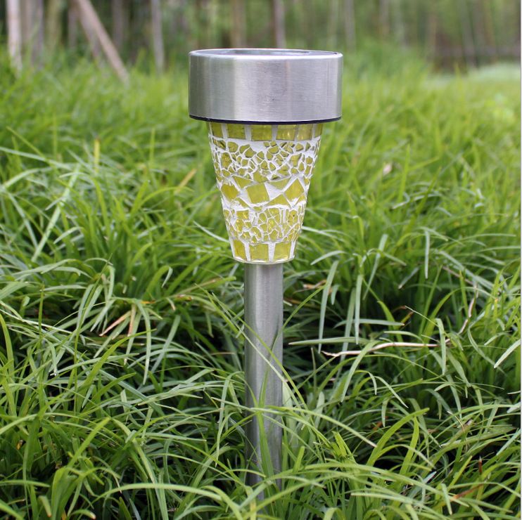Lampada da giardino a mosaico, lampada da esterno a LED impermeabile per prati, vialetti e patii, bianco caldo e bianco freddo, acciaio inossidabile, illuminazione 6-12 ore_voghion.com