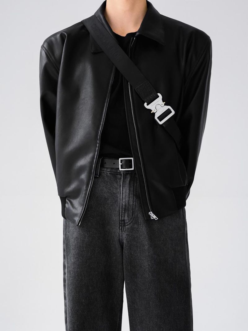 Koreaanse versie Pu niche design, trendy merk, dubbele rits gewatteerde schouder leren jas, heren motorpak,_voghion.com