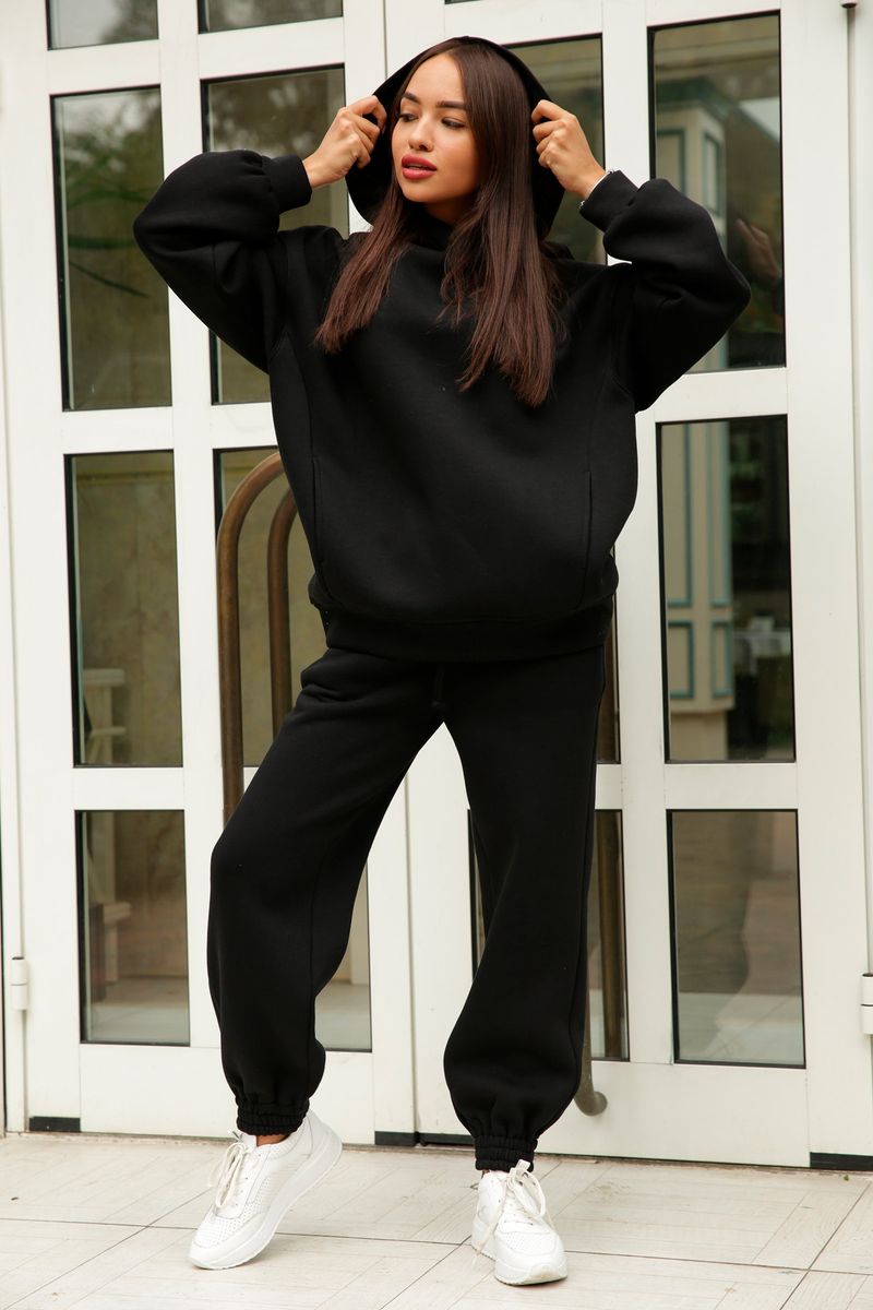 Ensemble deux pièces décontracté à capuche et couleur unie pour femme, nouvelle mode automne-hiver 2021_voghion.com