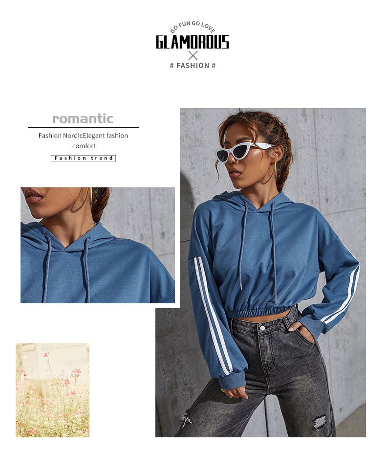 Felpa con cappuccio corta casual a blocchi di colore da donna, autunno nuovo_voghion.com