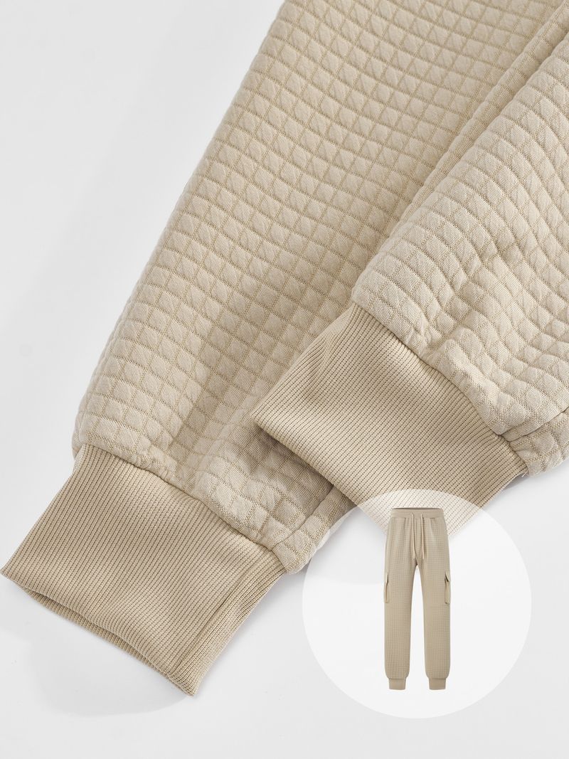 Men's Spring And Autumn New Thickened Multi-Pocket Jacquard Checkered Casual Cargo Pants_voghion.com