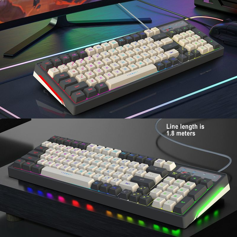 Farfi V600 Wired Keyboard Quick Response Anti-skid Compact 96 Keys RGB Backlight USB Gaming Keypad for Desktop_voghion.com