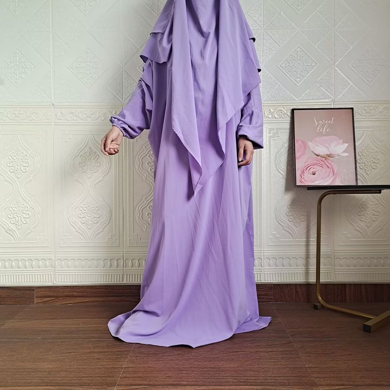 Vestido de dos piezas con hiyab, holgado, con mangas murciélago y color liso para mujer de Dubái, P105_voghion.com