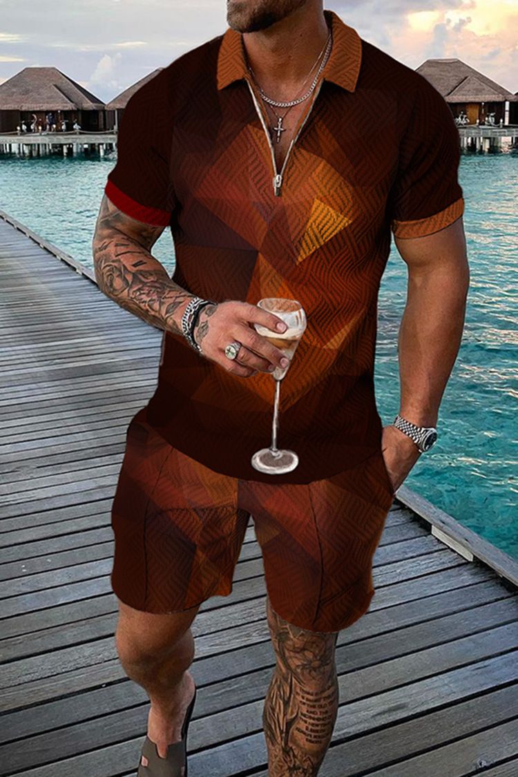 Polo da uomo 3D con stampa a catena | Completo a maniche corte slim fit_voghion.com