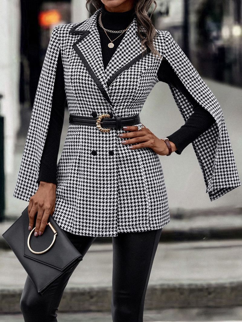 Women's Clothing houndstooth suit jacket female winter new style split long sleeve commuter temperament small suit _voghion.com