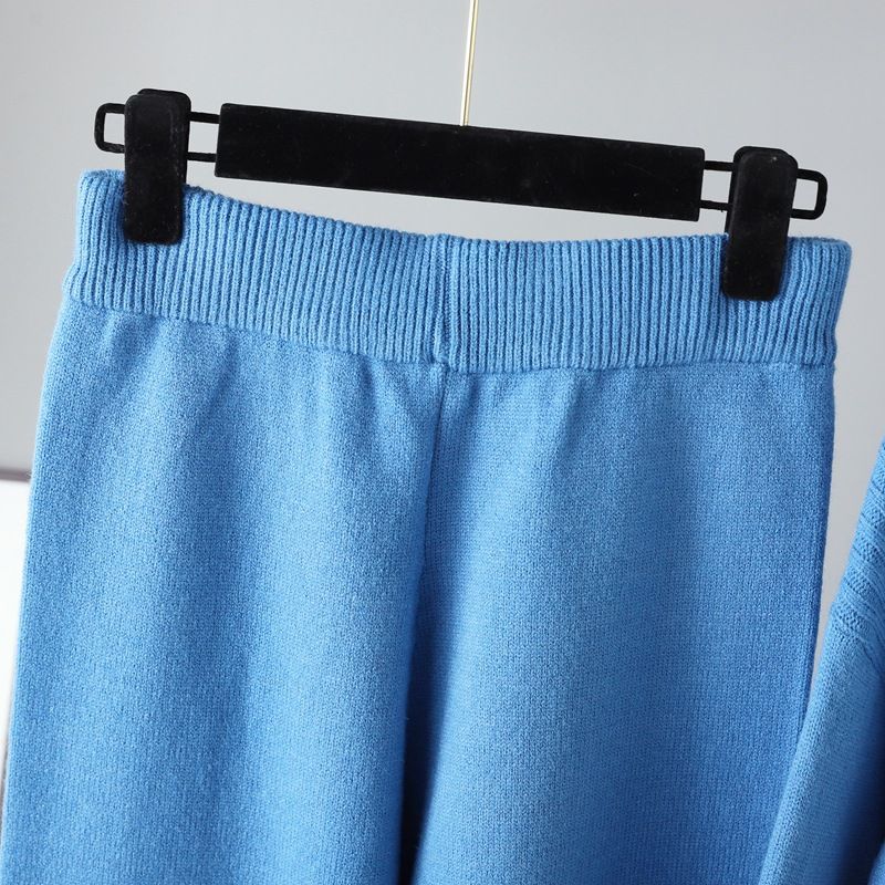 Ensemble de pantalons tricotés doux et polyvalents pour femmes, col mi-haut, pull ample décontracté, vent doux_voghion.com