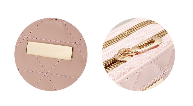 Double Zipper Short Wallet - Triangle Quilted Embroidery Clutch Solid Color ID Card Holder Purse_voghion.com