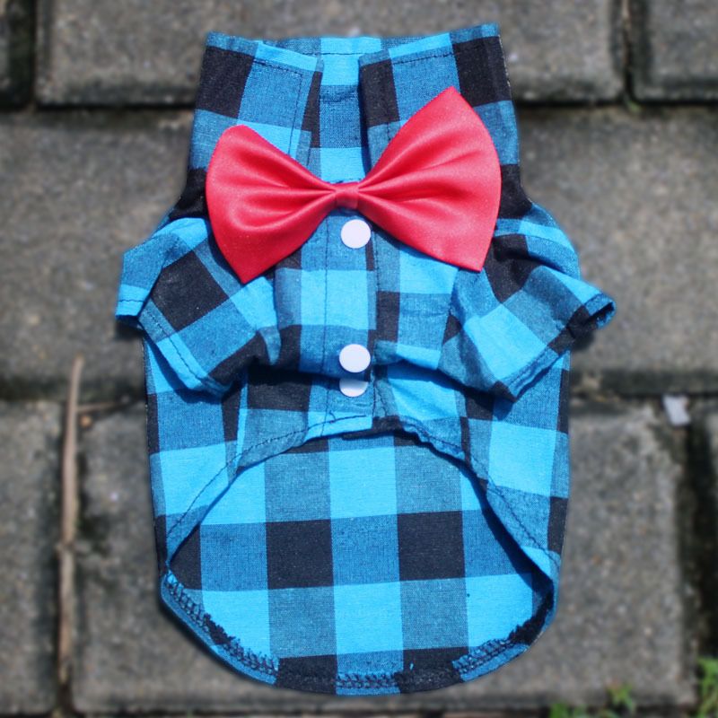Chemise à carreaux avec nœud tendance pour chien, costume de printemps et d'automne, robe de mariée, vêtements pour animaux de compagnie_voghion.com