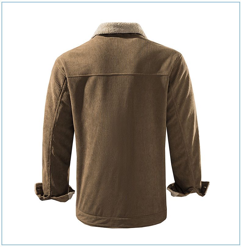 "Herrenjacke aus Cord und Lammfell mit Revers – Plüschiger, dicker Mantel in großer Größe (Schwarz/Grün/Hellbraun, S-XXL)"_voghion.com